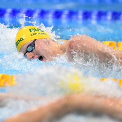 Rowan Crothers battles it out in the Men's 100m Freestyle S10 on Thursday night.