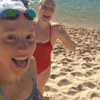 Ella and Mon go for an open water swim