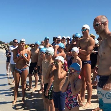 Group of open water swimmers 