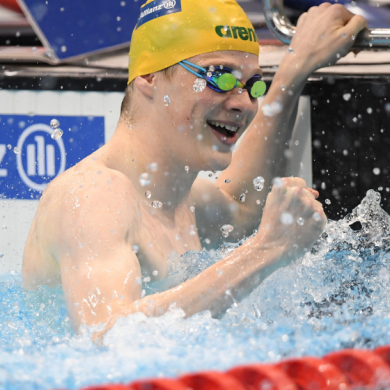 Ben Popham celebrates in London.