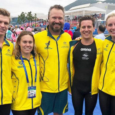 The open water relay team post-race.